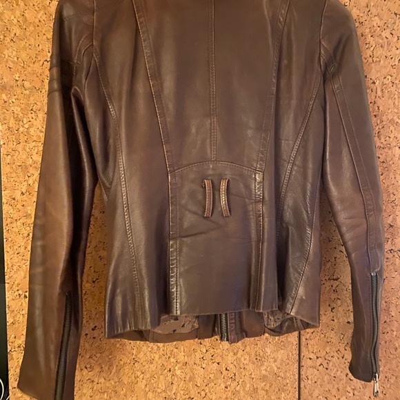 Andrew Marc Brown Leather Jacket with Detachable Fox Fur Collar, Women’s XS - Picture 7 of 11